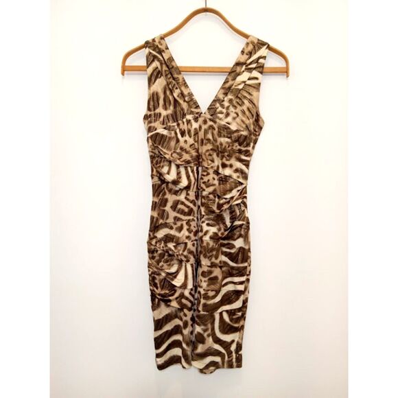 Forever 21 Brown Gold Leopard Print Ruched Bodycon Mini Dress Medium - Picture 2 of 6